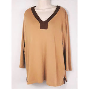 Lauren Ralph Lauren Tan 3/4 Sleeve Suede Neck 3X